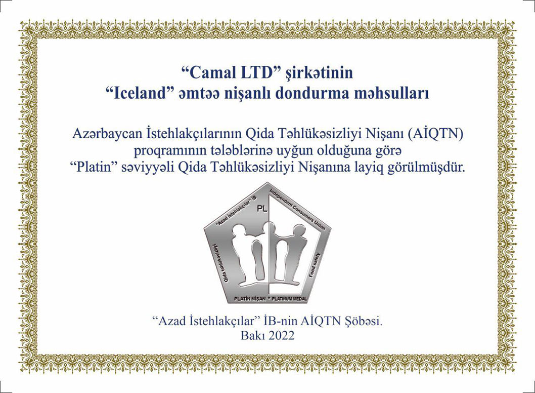 ICELAND brand ice cream was assessed by the requirements of the HACCP system from the Union of Free Consumers of Azerbaijan