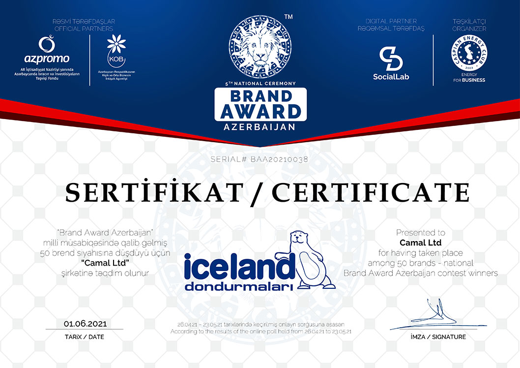 İCELAND markası “Brand Award Azerbaijan” milli müsabiqəsində qalib gəldi